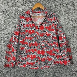 IBKUL Shirt Womens XL Red Zebra Print Quarter Zip Golf Sun Top Mock Neck UPF